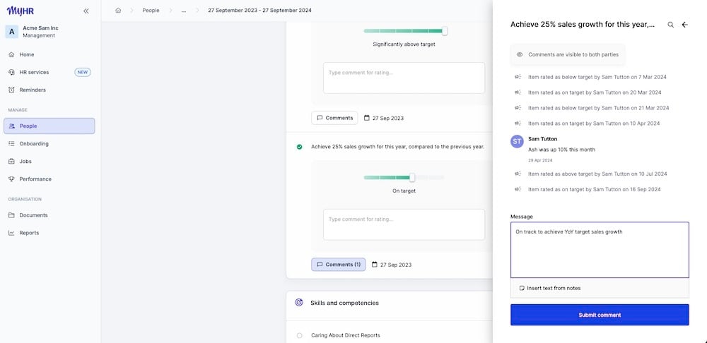 MyHR performance review screenshot