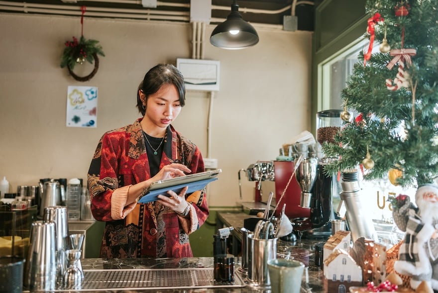 cafe worker at christmas