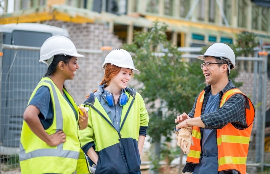 Happy workers on a break