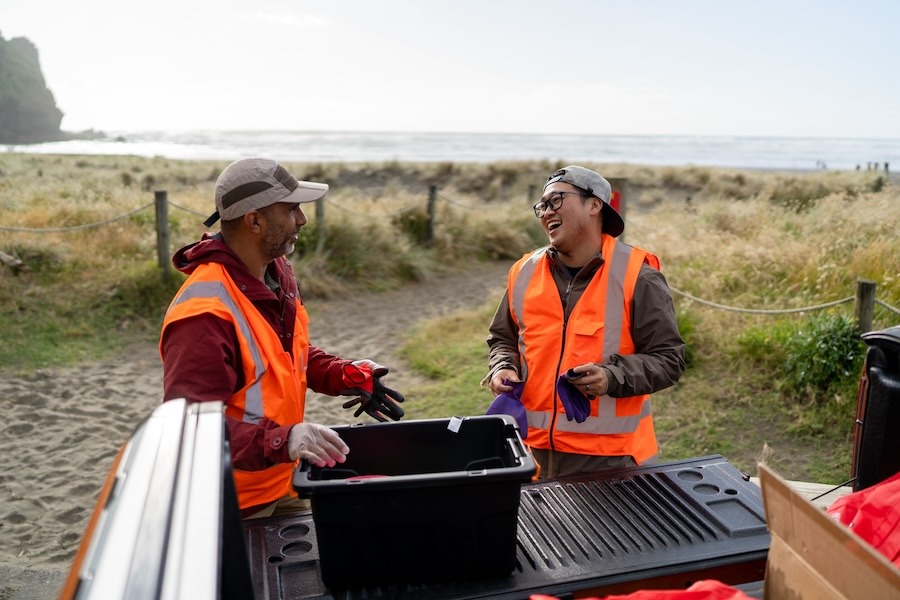 volunteers at a beach