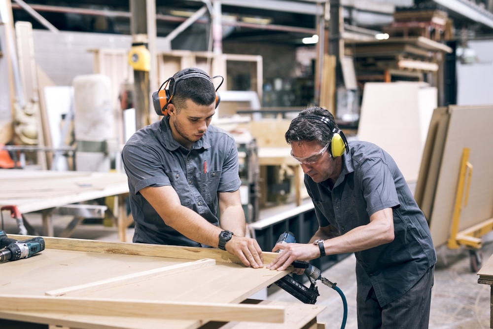 Workers in a carpentry shop